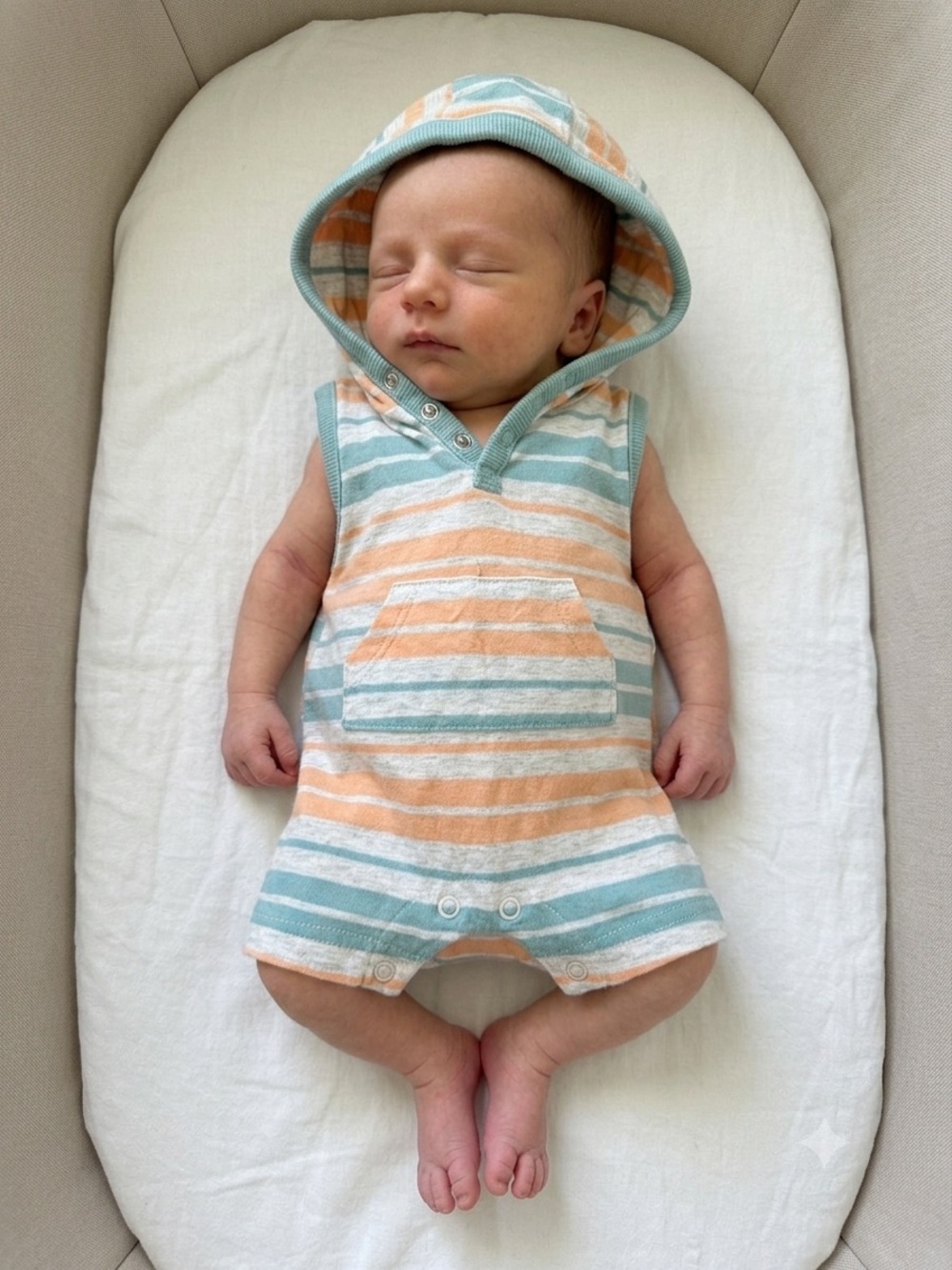 Carter's NB Hooded Striped Sleeveless Romper | Teal & Peach
